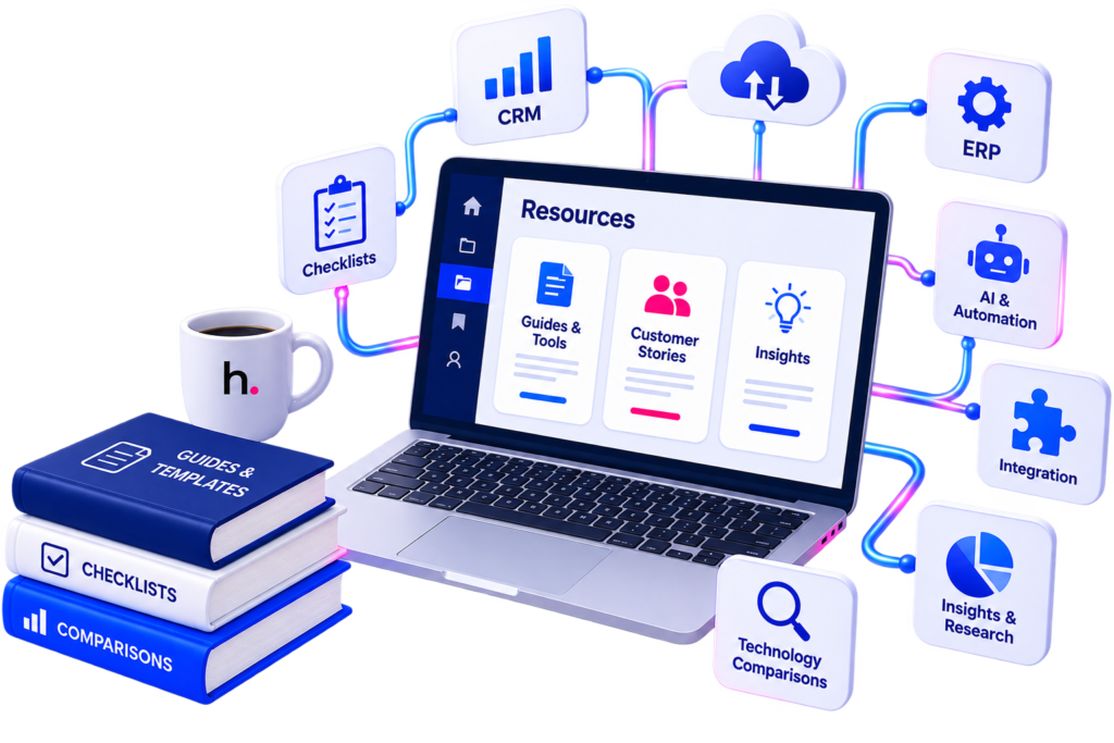 Technology resources for CRM, ERP, AI, automation, guides, comparisons and business insights