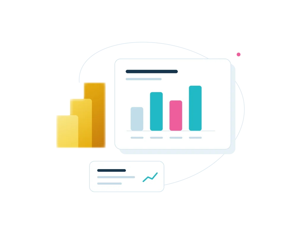 Microsoft Power BI with charts representing business reporting and insights.